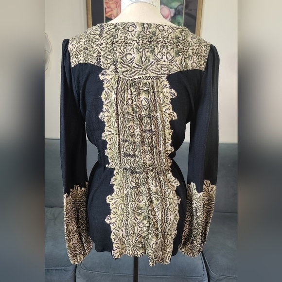 Free People Black Snake Print Boho Lace Up Front Elastic Waist Top - Picture 12 of 12